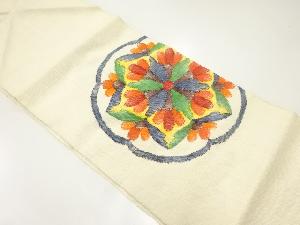 手織り真綿紬華紋模様織出し名古屋帯